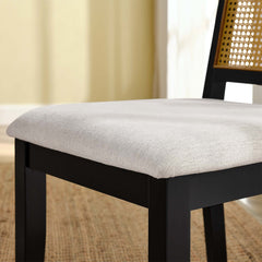 Arlo Black/Natural/Heathered Weave Ivory Faux Rattan and Wood Dining Side Chairs (Set of 2) - Ornate Home
