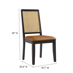 Arlo Black/Natural/Tan Vegan Leather Upholstered Faux Rattan and Wood Dining Side Chairs (Set of 2) - Ornate Home