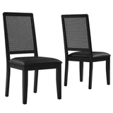 Arlo Black Vegan Leather Upholstered Faux Rattan and Wood Dining Side Chairs (Set of 2) - Ornate Home