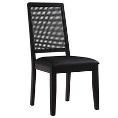 Arlo Black Vegan Leather Upholstered Faux Rattan and Wood Dining Side Chairs (Set of 2) - Ornate Home