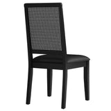 Arlo Black Vegan Leather Upholstered Faux Rattan and Wood Dining Side Chairs (Set of 2) - Ornate Home