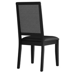 Arlo Black Vegan Leather Upholstered Faux Rattan and Wood Dining Side Chairs (Set of 2) - Ornate Home