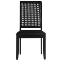 Arlo Black Vegan Leather Upholstered Faux Rattan and Wood Dining Side Chairs (Set of 2) - Ornate Home