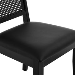 Arlo Black Vegan Leather Upholstered Faux Rattan and Wood Dining Side Chairs (Set of 2) - Ornate Home