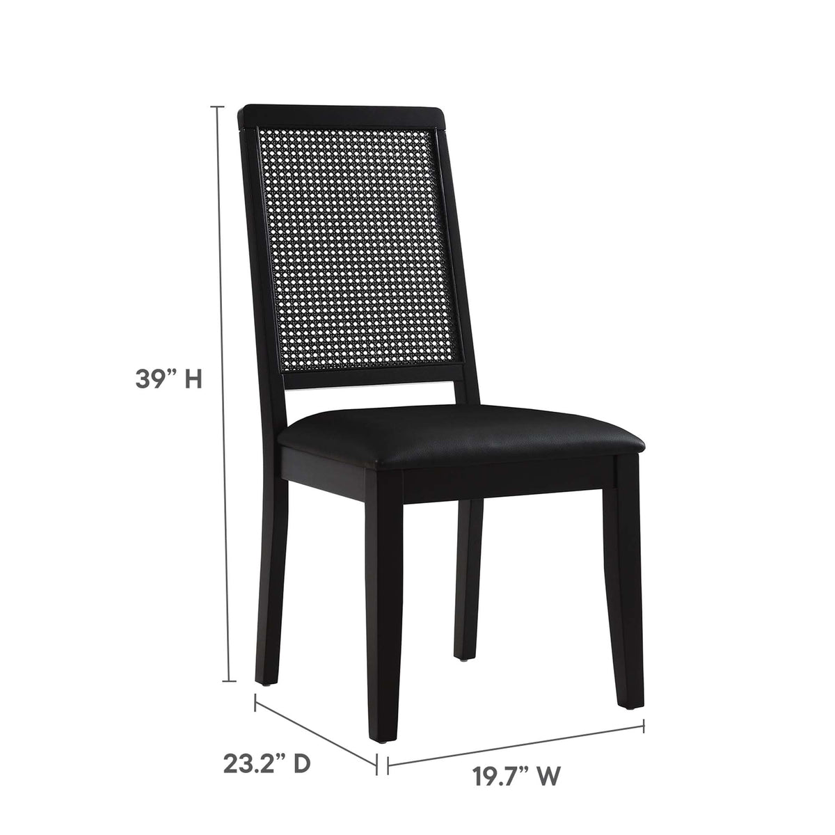 Arlo Black Vegan Leather Upholstered Faux Rattan and Wood Dining Side Chairs (Set of 2) - Ornate Home