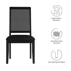 Arlo Black Vegan Leather Upholstered Faux Rattan and Wood Dining Side Chairs (Set of 2) - Ornate Home