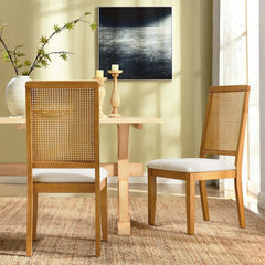 Arlo Natural Heathered Weave Light Beige Faux Rattan and Wood Dining Side Chairs (Set of 2) - Ornate Home