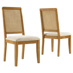 Arlo Natural Heathered Weave Light Beige Faux Rattan and Wood Dining Side Chairs (Set of 2) - Ornate Home