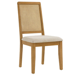 Arlo Natural Heathered Weave Light Beige Faux Rattan and Wood Dining Side Chairs (Set of 2) - Ornate Home