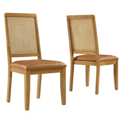 Arlo Natural/Tan Vegan Leather Upholstered Faux Rattan and Wood Dining Side Chairs (Set of 2) - Ornate Home