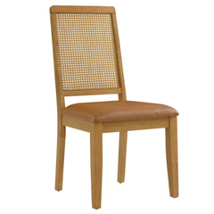 Arlo Natural/Tan Vegan Leather Upholstered Faux Rattan and Wood Dining Side Chairs (Set of 2) - Ornate Home