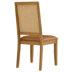 Arlo Natural/Tan Vegan Leather Upholstered Faux Rattan and Wood Dining Side Chairs (Set of 2) - Ornate Home