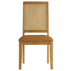 Arlo Natural/Tan Vegan Leather Upholstered Faux Rattan and Wood Dining Side Chairs (Set of 2) - Ornate Home