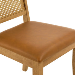 Arlo Natural/Tan Vegan Leather Upholstered Faux Rattan and Wood Dining Side Chairs (Set of 2) - Ornate Home