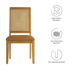 Arlo Natural/Tan Vegan Leather Upholstered Faux Rattan and Wood Dining Side Chairs (Set of 2) - Ornate Home