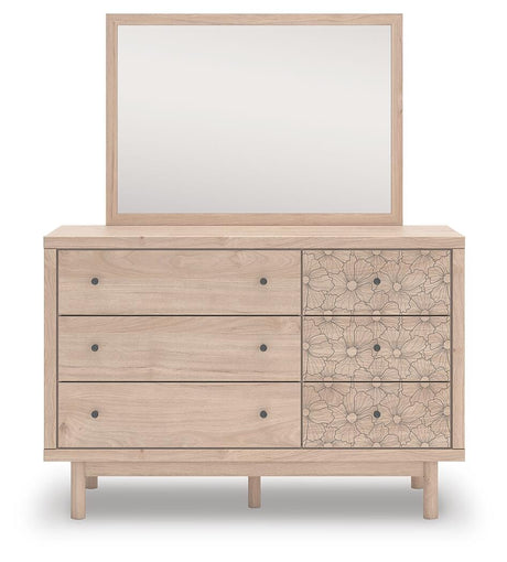 Arloster Brown/Tan/White Full Panel Storage Bed, Dresser, Mirror and Nightstand - Ornate Home