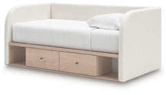 Arloster Tan/White Full Upholstered Day Bed with Storage - Ornate Home