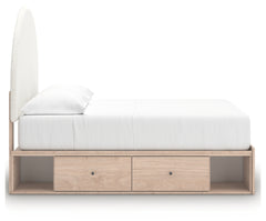 Arloster Tan/White Full Upholstered Panel Bed w/2 Under Bed Storage - Ornate Home