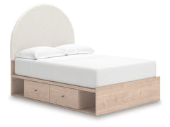 Arloster Tan/White Full Upholstered Panel Bed with Storage - Ornate Home