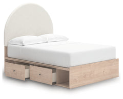 Arloster Tan/White Full Upholstered Panel Bed with Storage - Ornate Home
