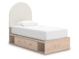 Arloster Tan/White Twin Upholstered Panel Bed with 2 Drawers Storage - Ornate Home