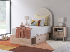 Arloster Tan/White Twin Upholstered Panel Bed with 2 Drawers Storage - Ornate Home