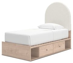 Arloster Tan/White Twin Upholstered Panel Bed with 4 Drawers Storage - Ornate Home