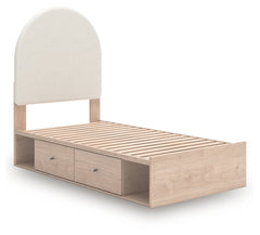 Arloster Tan/White Twin Upholstered Panel Bed with 4 Drawers Storage - Ornate Home