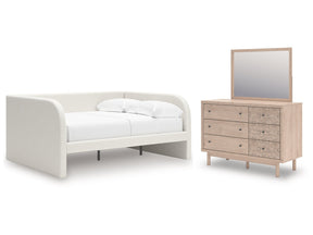 Arloster White/Tan Full Upholstered Day Bed, Dresser and Mirror (Online Special Price) - Ornate Home