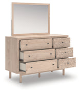 Arloster White/Tan Full Upholstered Panel Bed, Dresser and Mirror (Online Special Price) - Ornate Home