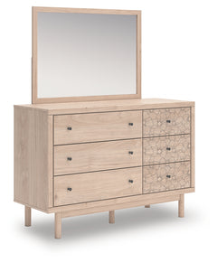Arloster White/Tan Full Upholstered Panel Bed, Dresser and Mirror - Ornate Home