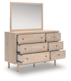 Arloster White/Tan Full Upholstered Panel Bed, Dresser and Mirror - Ornate Home