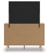 Arloster White/Tan Full Upholstered Panel Bed, Dresser and Mirror - Ornate Home