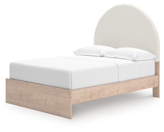 Arloster White/Tan Full Upholstered Panel Bed, Dresser and Mirror - Ornate Home