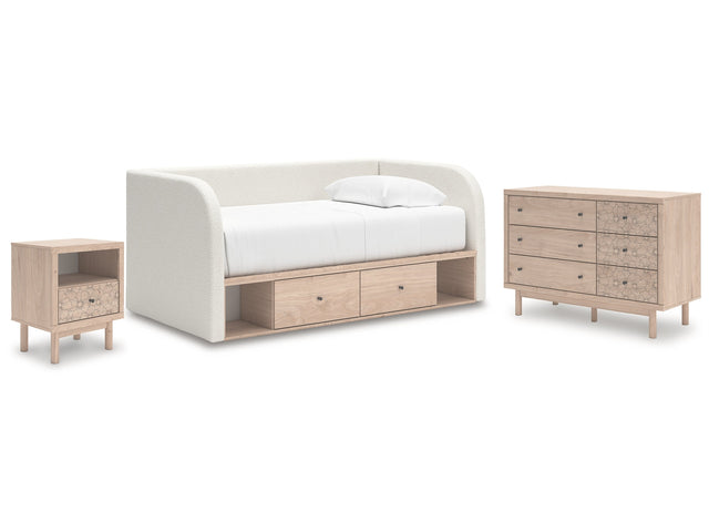Arloster White/Tan Twin Day Bed with Storage, Dresser and Nightstand - Ornate Home