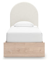 Arloster White/Tan Twin Upholstered Panel Bed, Dresser and Mirror (Online Special Price) - Ornate Home