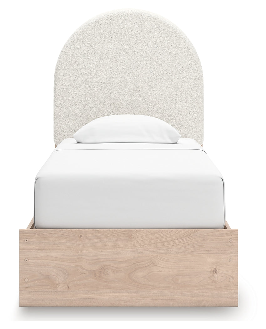 Arloster White/Tan Twin Upholstered Panel Bed, Dresser and Mirror (Online Special Price) - Ornate Home