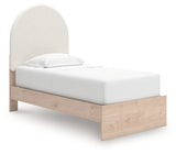 Arloster White/Tan Twin Upholstered Panel Bed, Dresser and Mirror (Online Special Price) - Ornate Home