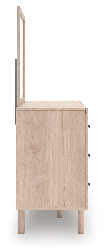 Arloster White/Tan Twin Upholstered Panel Bed, Dresser and Mirror - Ornate Home