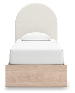Arloster White/Tan Twin Upholstered Panel Bed, Dresser and Mirror - Ornate Home