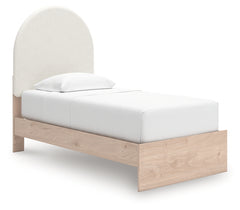 Arloster White/Tan Twin Upholstered Panel Bed, Dresser and Mirror - Ornate Home