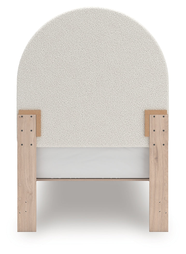 Arloster White/Tan Twin Upholstered Panel Bed, Dresser and Mirror - Ornate Home