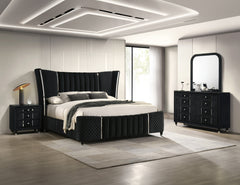 Armany Black Upholstered Panel Bedroom Set - Ornate Home
