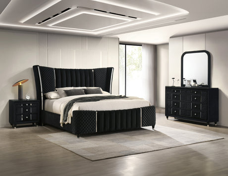 Armany Black Upholstered Panel Bedroom Set - Ornate Home