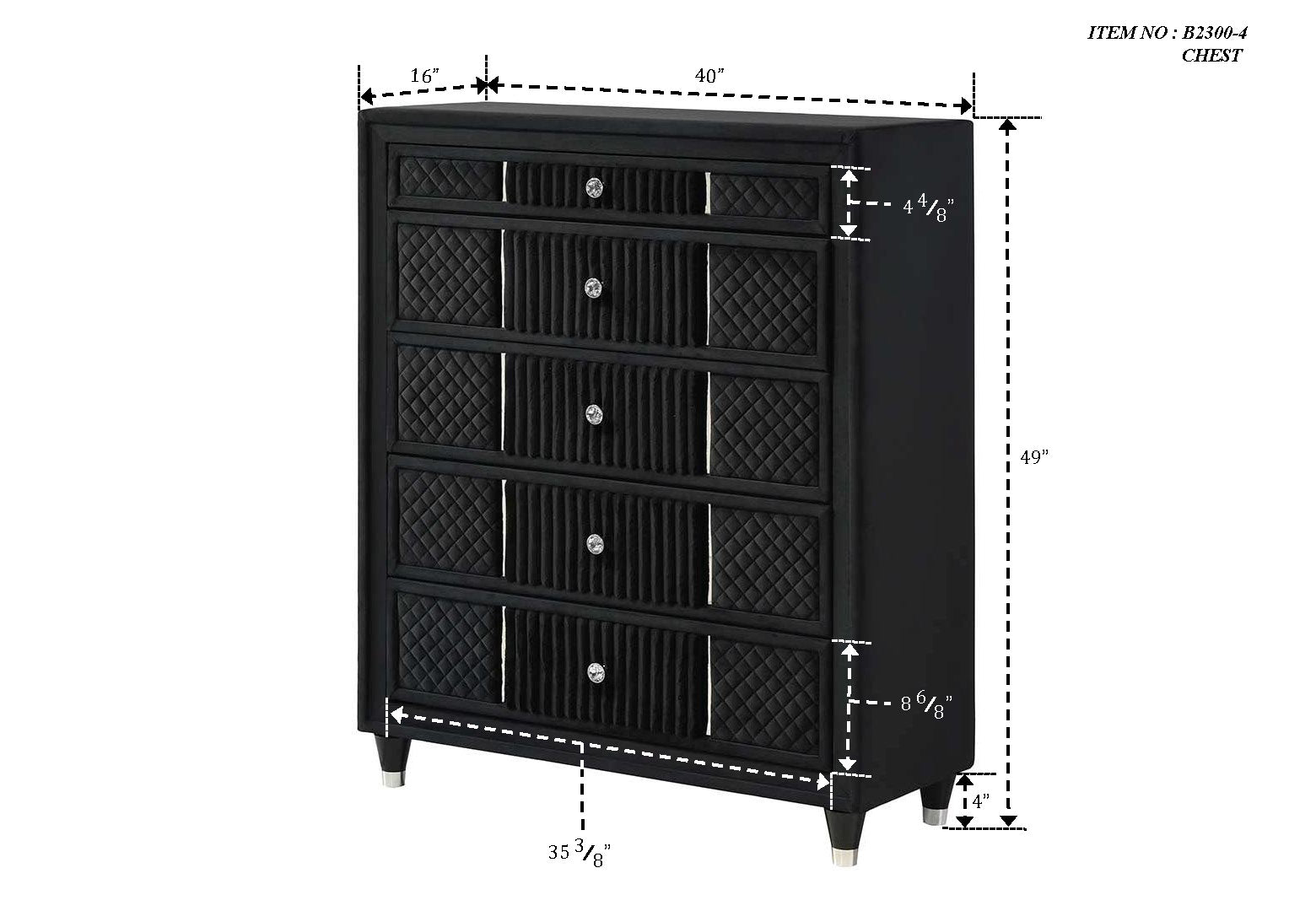 Armany Black Upholstered Panel Bedroom Set - Ornate Home