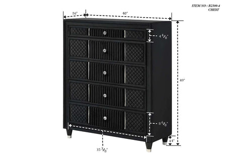 Armany Black Upholstered Panel Bedroom Set - Ornate Home