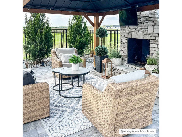 Armen Cream&Blue Outdoor Rug - Ornate Home