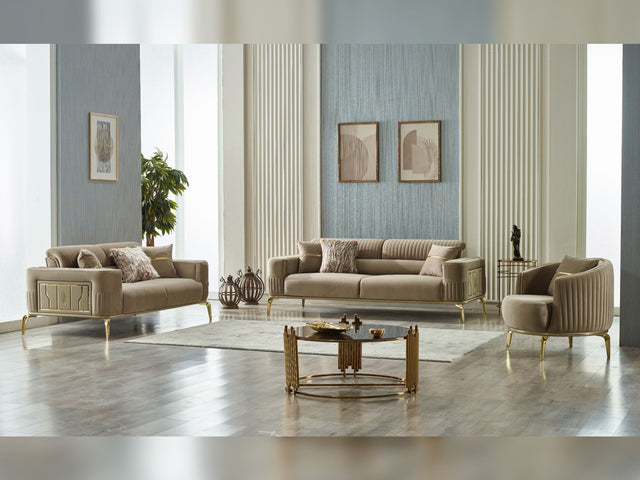 Armoni Beige 3-pieces (Sofa & Loveseat & Chair) Living Room Set - Ornate Home