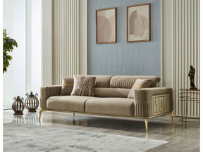 Armoni Beige Convertible Sofa With Gold Legs - Ornate Home