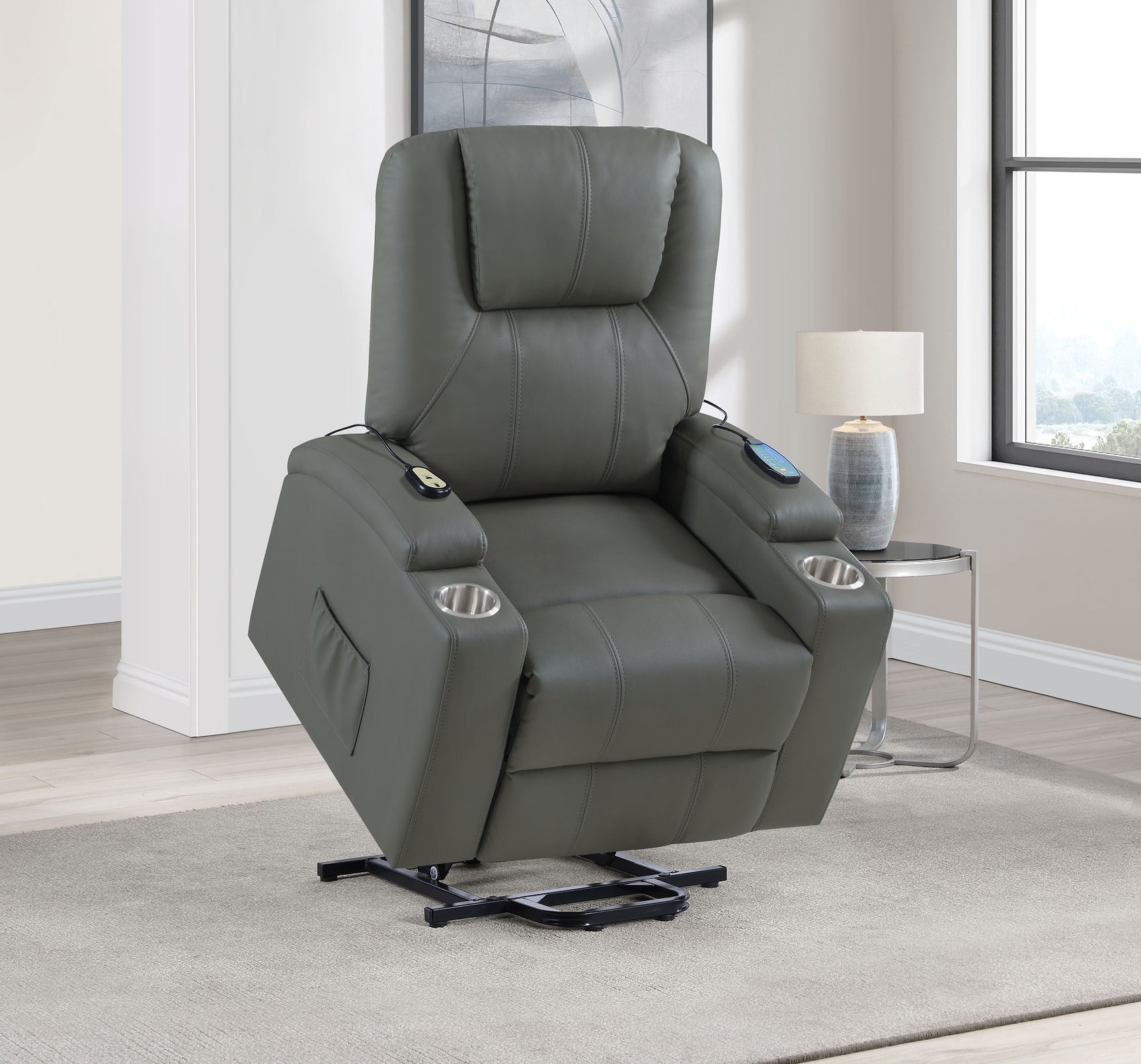 Armstrong Grey Upholstered Power Lift Massage Recliner - Ornate Home